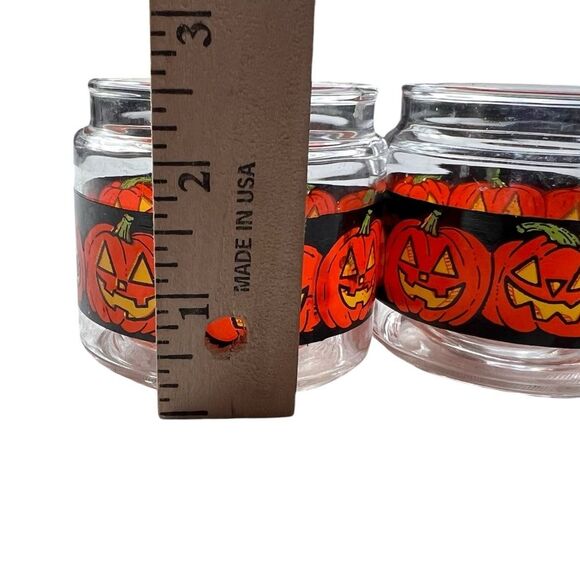 Vintage 2 Candle-Lite Halloween Votive Holders Jack-O-Lantern Pumpkins Glass - Picture 6 of 7